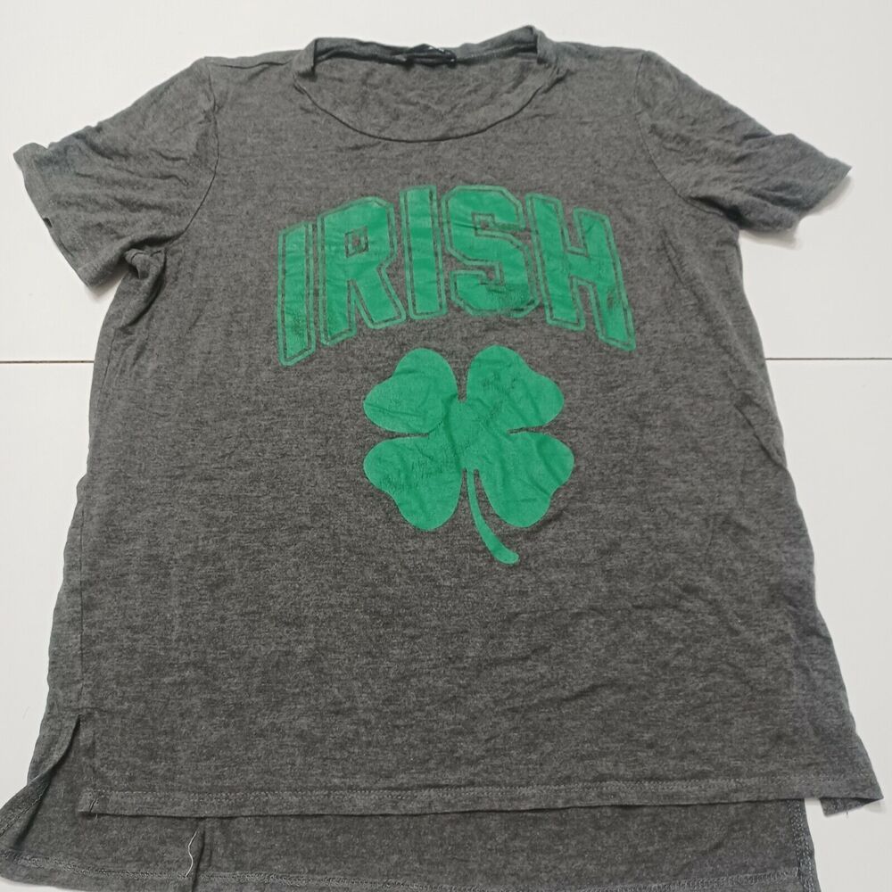 Zutter Womens S Gray Green Irish Crew Neck Stretch Short Sleeve Tee-Shirt Patty